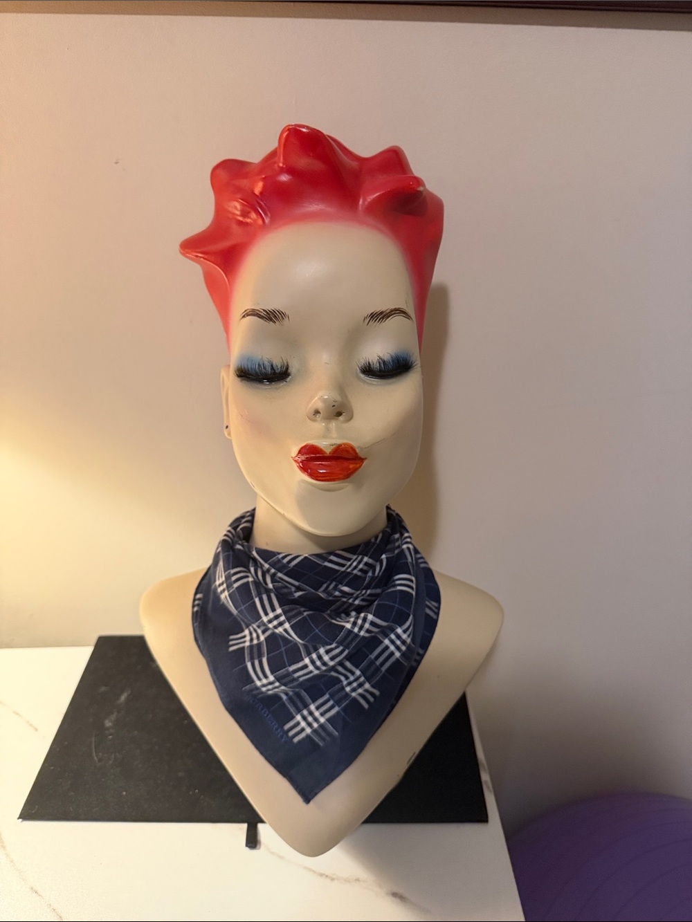 Burberry Navy and White Plaid Scarf